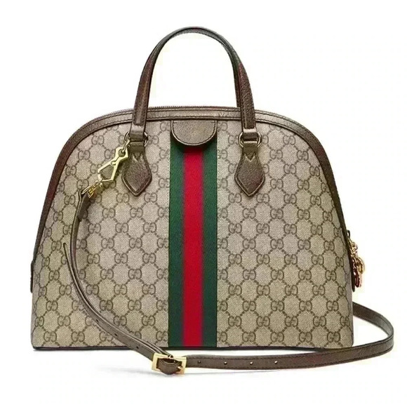 GUCCI GG Supreme Monogram Web Medium Ophidia Top Handle Dome Bag Brown - Picture 10 of 16